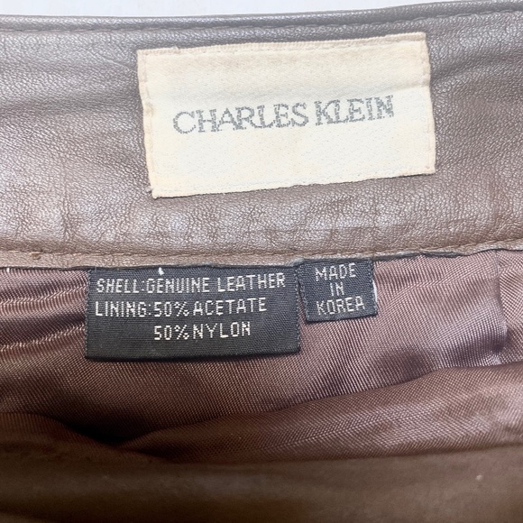 Charles Klein Brown Leather Skirt. - Picture 3 of 6